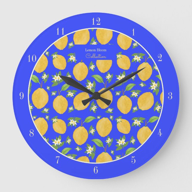 Reloj Redondo Grande Colección Lemon Bloom azul estampado (Anverso)