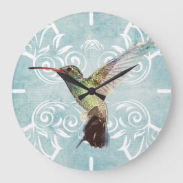 Reloj Redondo Grande Colibrí con fondo floreciente