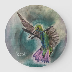 Reloj Redondo Grande Colibrí en vuelo