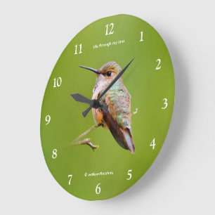 Reloj Redondo Grande Colibrí Rufo Encantador en Lila de California