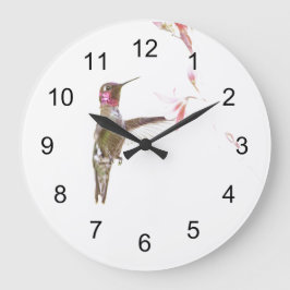 Reloj Redondo Grande Colibrí y flor simple