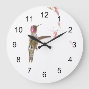 Reloj Redondo Grande Colibrí y flor simple