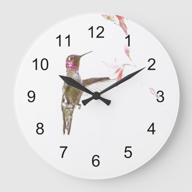 Reloj Redondo Grande Colibrí y flor simple (Anverso)