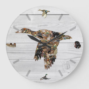 Reloj Redondo Grande Collage de caza de pato, cazador de pavos