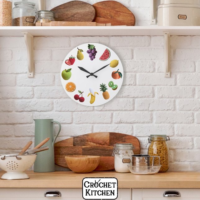 Reloj Redondo Grande Collage de crochet de frutas con cuadrilátero de a (Subido por el creador)