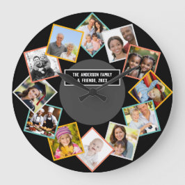 Reloj Redondo Grande Collage de Familia y Amigos Galería de Fotos Múlti