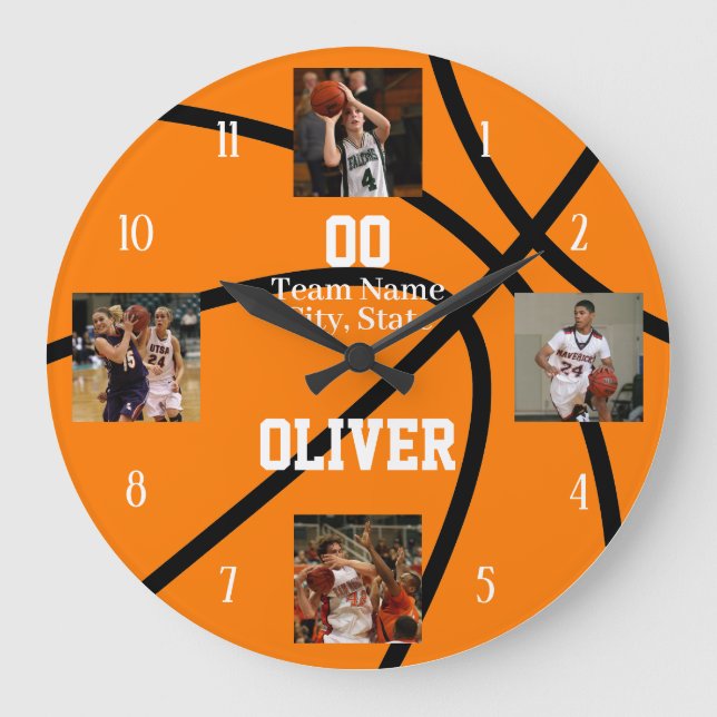 Reloj Redondo Grande Collage de fotos Ball de Baloncesto (Anverso)
