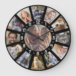 Reloj Redondo Grande Collage de fotos familiar 13 Pic y números Fácil n