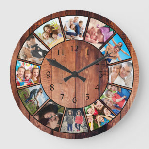 Reloj Redondo Grande Collage de fotos familiar personalizado recuperó m