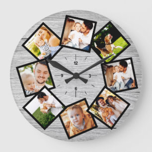 Reloj Redondo Grande Collage de fotos familiar Rústico Moda granjero gr