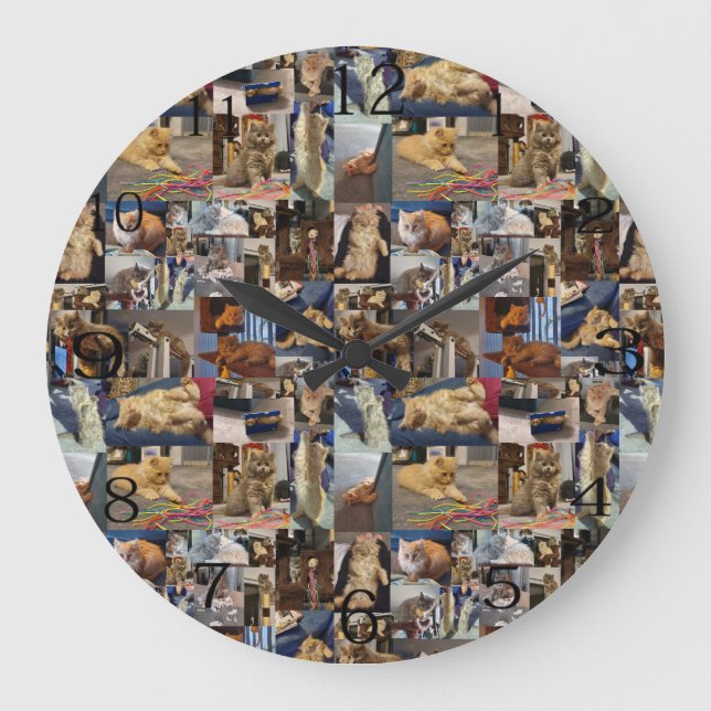 Reloj Redondo Grande Collage de fotos gatito, (Anverso)