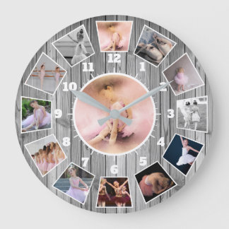 Reloj Redondo Grande Collage de fotos gris y blanco de estilo ballet