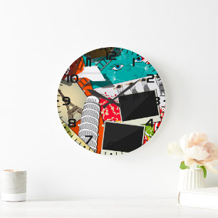 Reloj Redondo Grande Collage de viajes con lugares emblemáticos de vaca