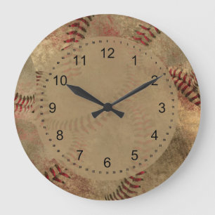Reloj Redondo Grande Collage del béisbol del Grunge