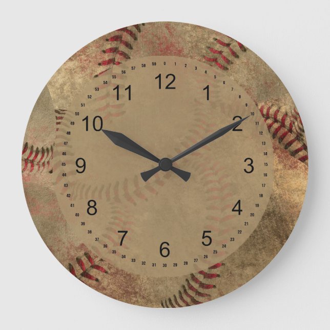 Reloj Redondo Grande Collage del béisbol del Grunge (Anverso)