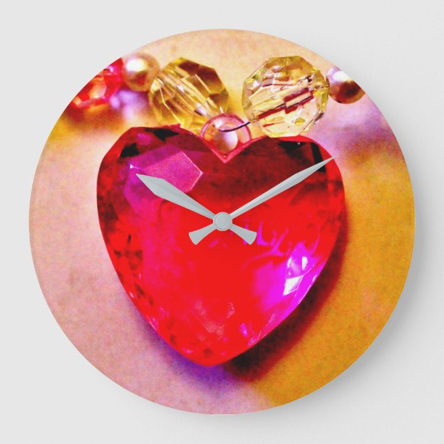 Reloj Redondo Grande Collar de Corazón Rosa (Anverso)