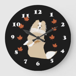 Reloj Redondo Grande Collie Dog, Autumn Leaves