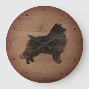 Reloj Redondo Grande Collie Silhouette Rustic Style