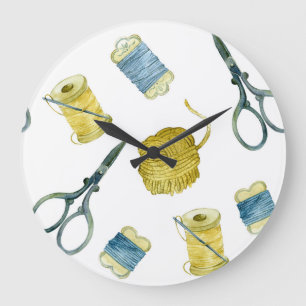 Reloj Redondo Grande Color de agua de bordado vintage sin fisuras.