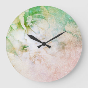 Reloj Redondo Grande *~* Color de agua floral Purpurina rosa celestial