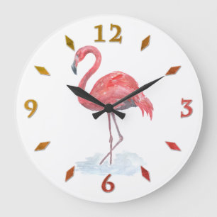 Reloj Redondo Grande Color de agua rosa Flamingo.