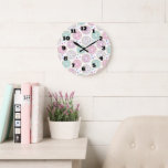 Reloj Redondo Grande Color del patrón de donut<br><div class="desc">Un reloj con un patrón deliciosamente divertido. Ilustracion de donuts de color rosa pastel y verde con salpicaduras y glaseado.</div>