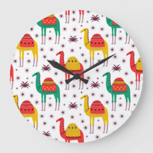 Reloj Redondo Grande Color plano del camello, patrón decorativo.