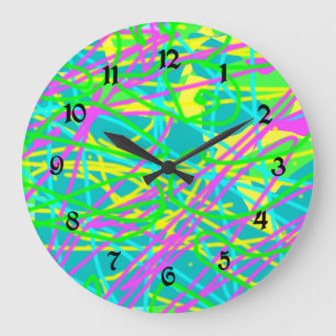 Reloj Redondo Grande Colorea Mis Sueños Garabato Patrón Expresivo Artís