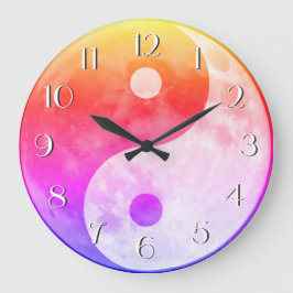 Reloj Redondo Grande Coloreado Yin Yang Luna Brillante Números Elegante