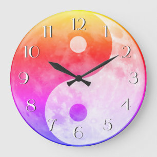 Reloj Redondo Grande Coloreado Yin Yang Luna Brillante Números Elegante