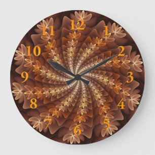 Reloj Redondo Grande Colores cálidos de otoño, arte fractal abstracto m