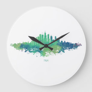 Reloj Redondo Grande Colores de agua de la línea aérea de la ciudad de 
