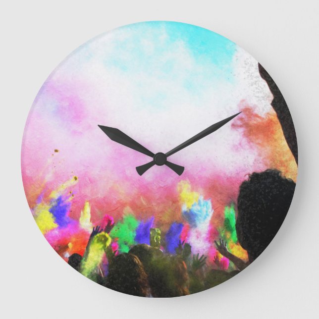 Reloj Redondo Grande Colores de Holi caídos (Anverso)