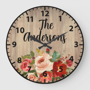 Reloj Redondo Grande Colores de Navidad Rosas y Amapolas Rojo y Verde
