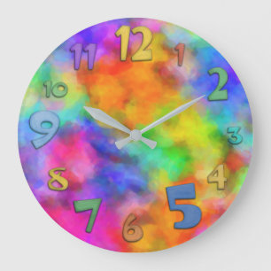 Reloj Redondo Grande Colores de Nube de Arcoíris