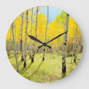 Reloj Redondo Grande Colores de otoño de árboles de Aspen 4