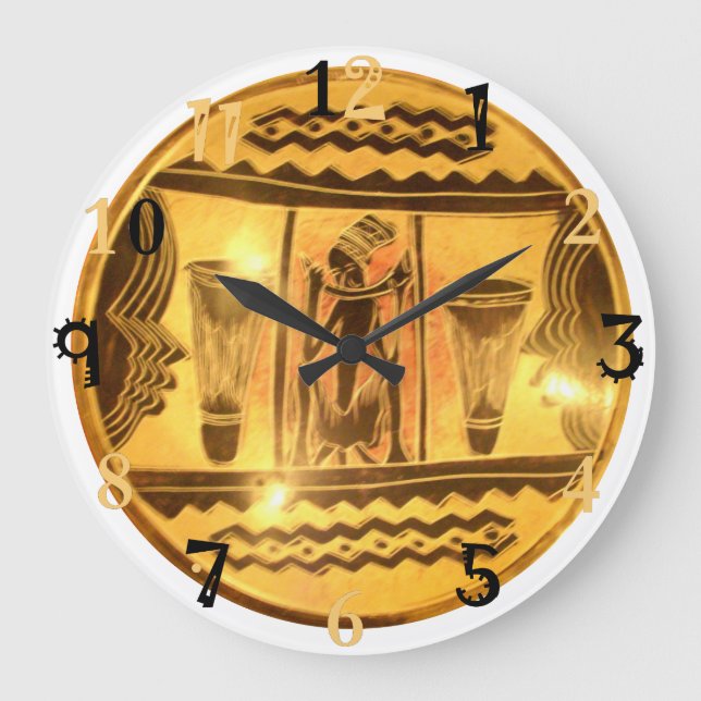 Reloj Redondo Grande Colores tradicionales africanos rojos dorados (Anverso)