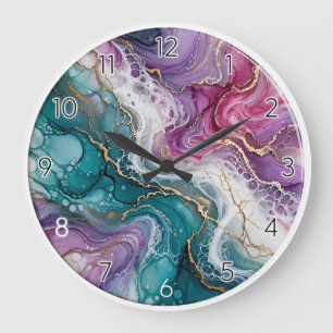Reloj Redondo Grande Colorful Alcohol Ink Epoxy Wall Clock
