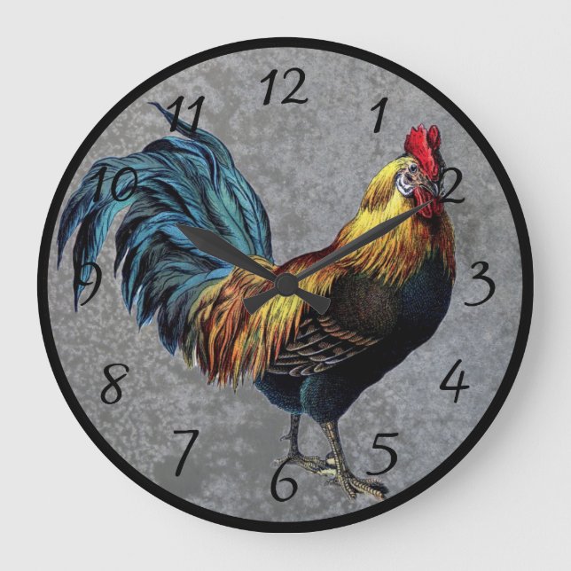 Reloj Redondo Grande Colorful Bantam Rooster (Anverso)