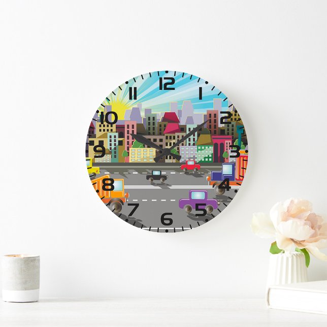 Reloj Redondo Grande Colorful City Traffic Vibrant Urban Sunrise (Subido por el creador)