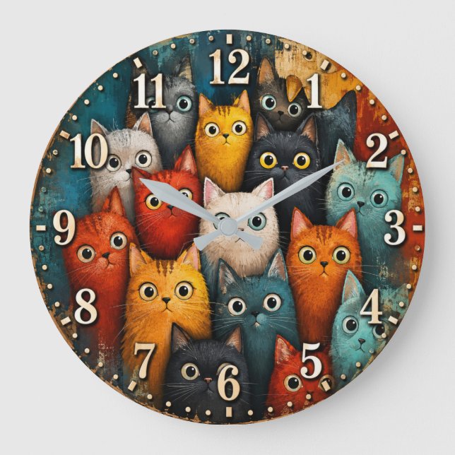 Reloj Redondo Grande Colorful Cute Cats (Anverso)