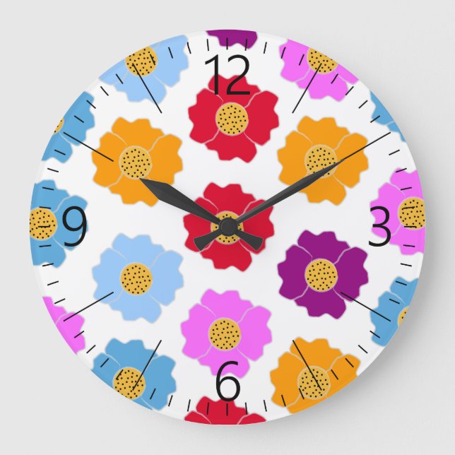 Reloj Redondo Grande Colorful flowers pattern (Anverso)