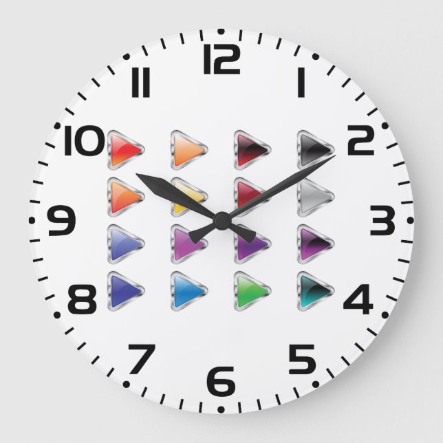 Reloj Redondo Grande Colorful Glossy Metal Play Buttons (Anverso)