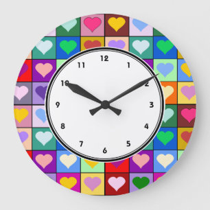 Reloj Redondo Grande Colorful Heart Squares wall clock with numbers