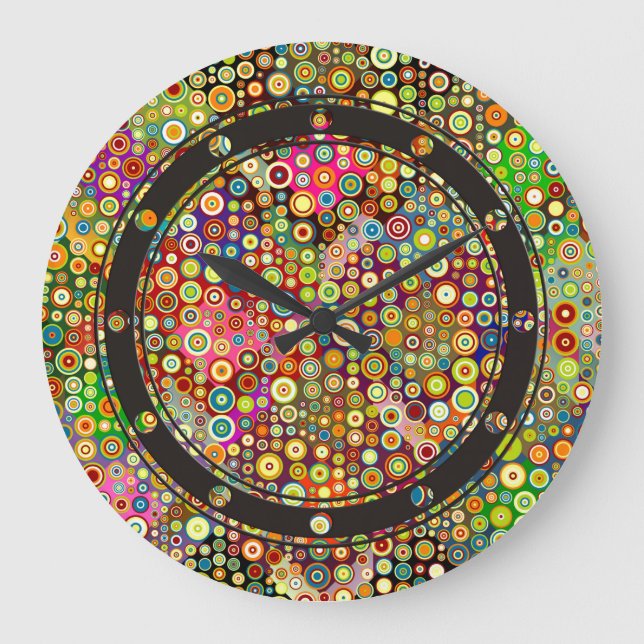 Reloj Redondo Grande Colorful Retro Spots + your idea (Anverso)