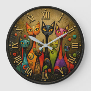 Reloj Redondo Grande Colorful Whimsical Cats