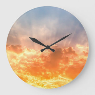 Reloj Redondo Grande Colorida puesta de sol: ardiente crepúsculo.
