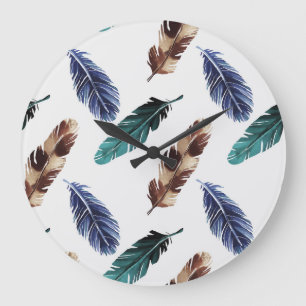 Reloj Redondo Grande Coloridas plumas textura tribal