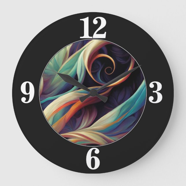 Reloj Redondo Grande Colorido Abstract Swirls (Anverso)