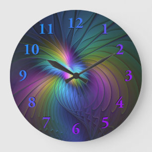 Reloj Redondo Grande Colorido Con Azul Moderno Resumen Arte Fractal